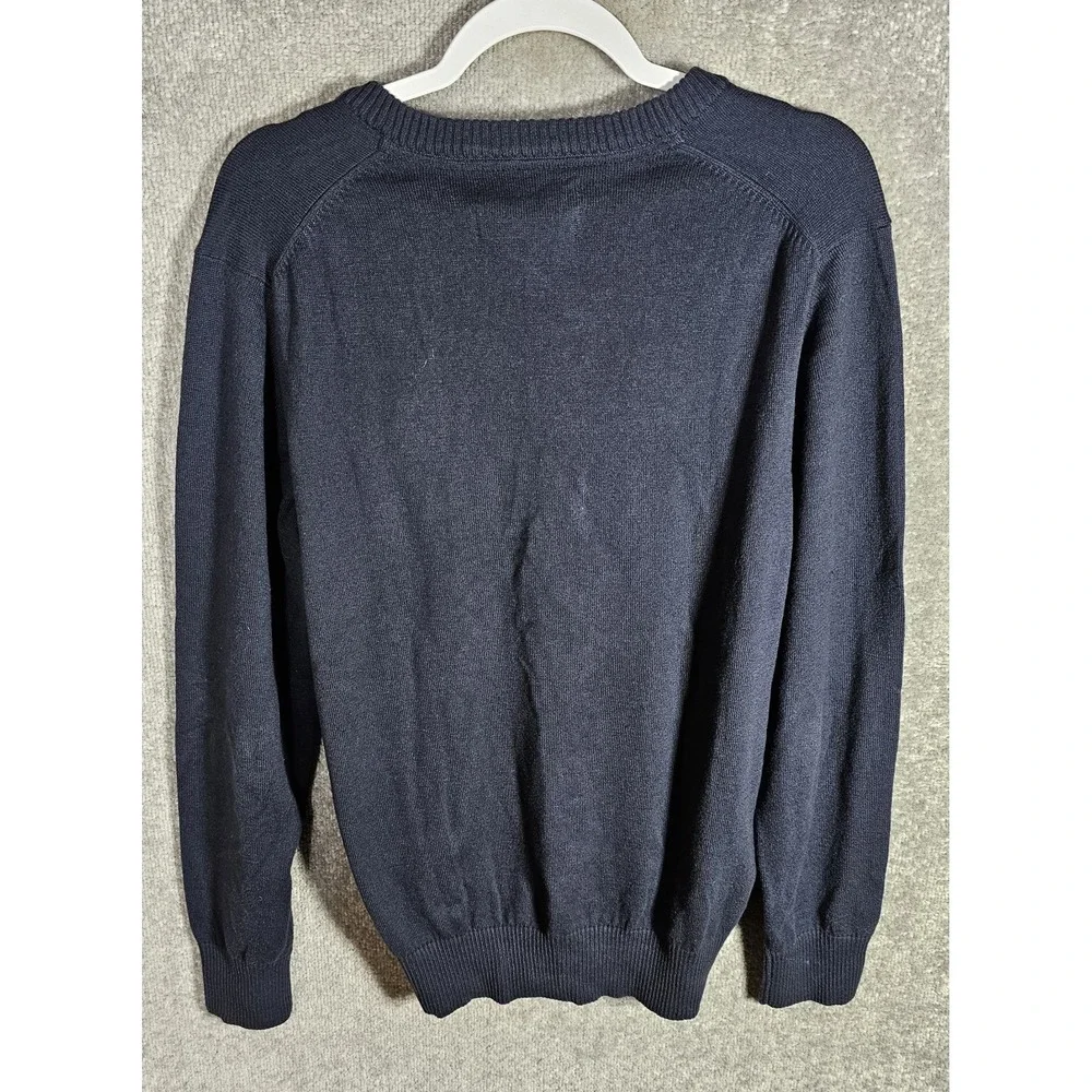Eddie Bauer Cotton Cashmere Knit Sweater Mens Size Medium Navy Blue V-Neck‎
